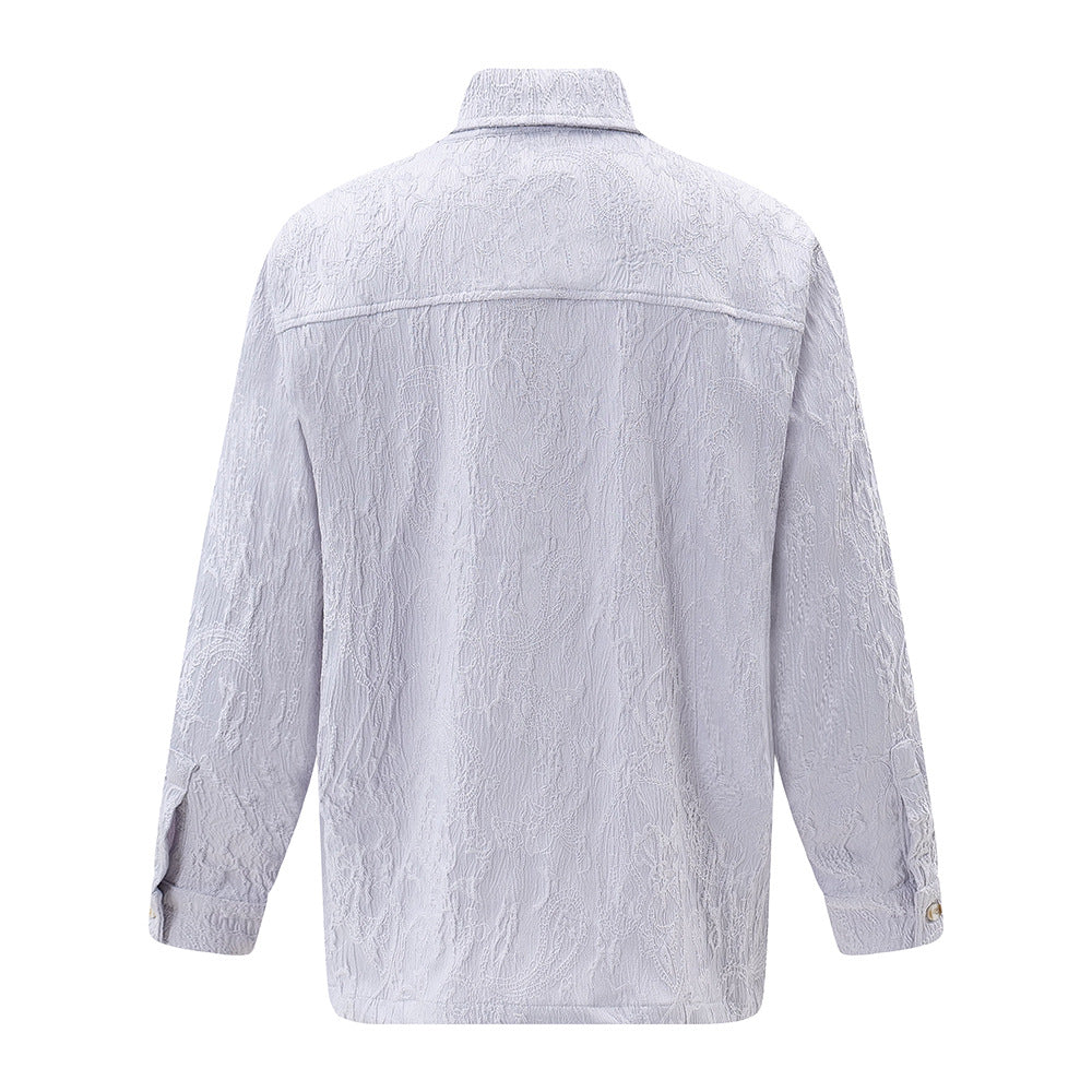 Design Pleated Texture Long Sleeve Shirt