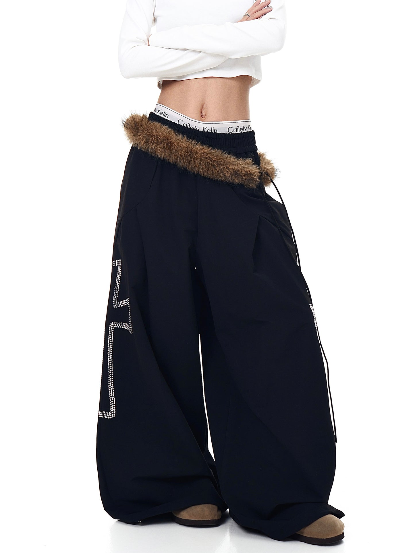 American Retro Deconstructed Detachable Fur Collar Overalls