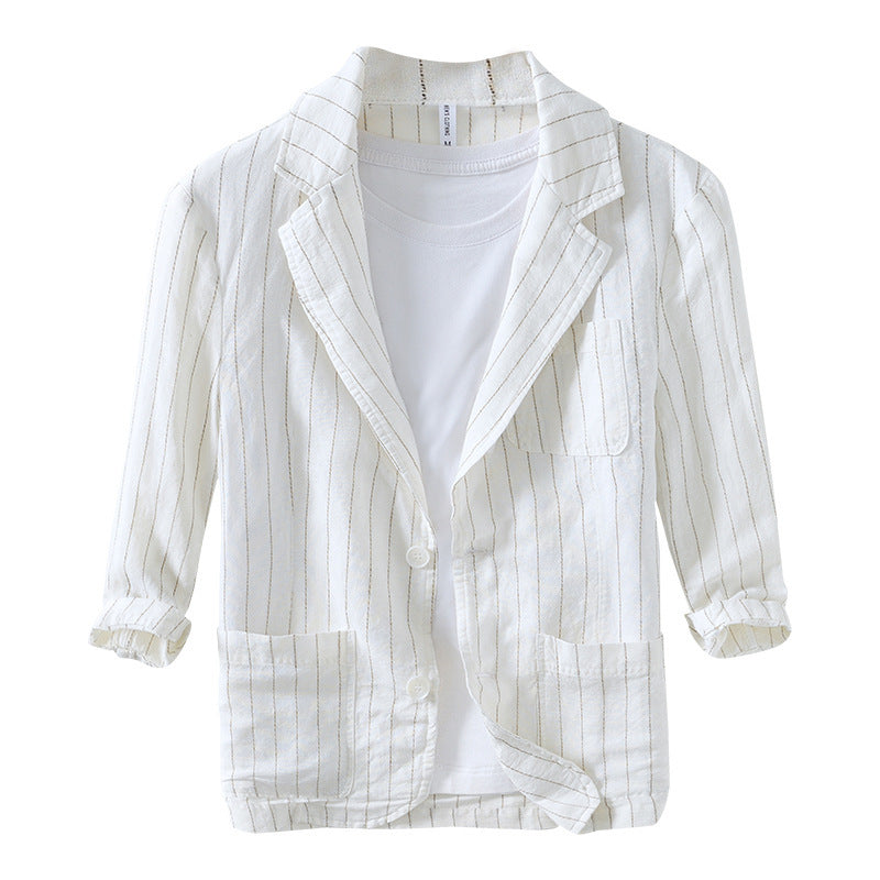 Sleeve Suit Jacket Men's Cotton And Linen Stripes Suit Jacket