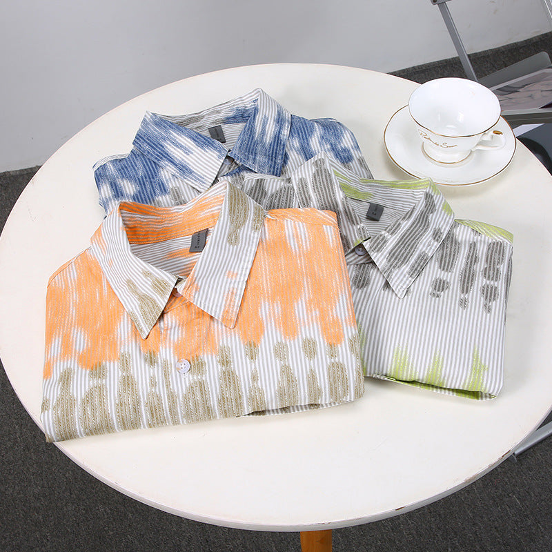 Casual Men's Youth Small Square Collar Shirt Solid Color Printing All-matching