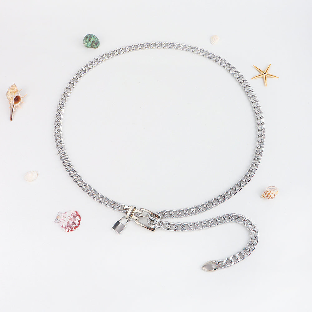New Hip Hop Fashion For Men And Women Metal Waist Chain Padlock Pendant Versatile Jeans Skirt Accessories Thick Chain