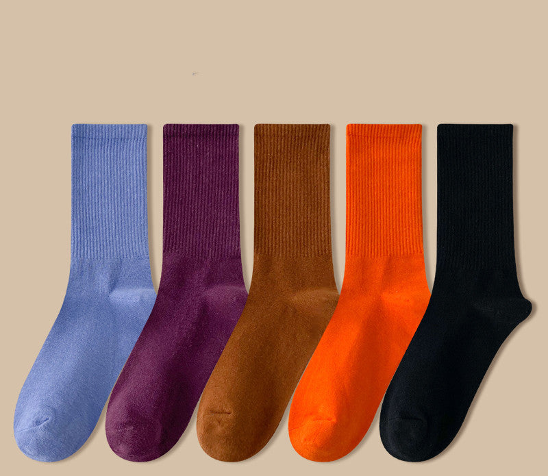 Solid Color Women's Mid Tube Socks Pure Cotton Tide Black