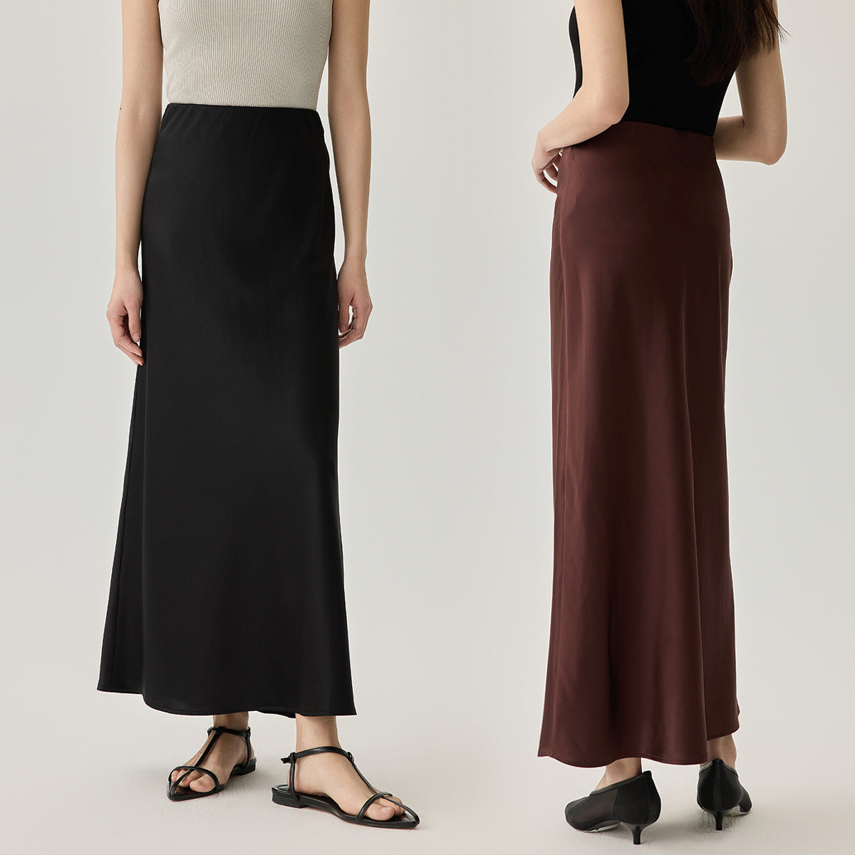 Women's Solid Color Silk Mid-length Elastic Waist Skirt