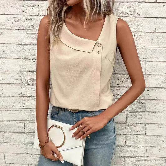 Multi-Color Casual Diagonal Collar Button Vest For Women