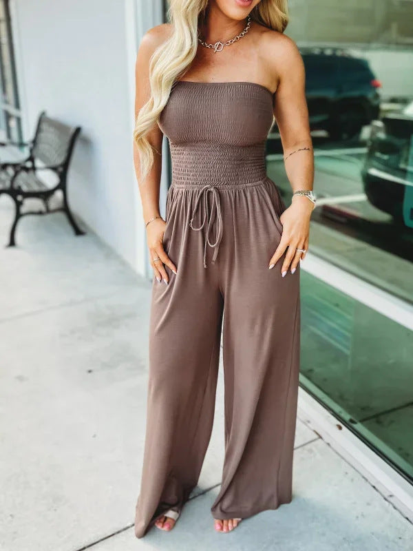European And American Fashion Solid Color Wide Leg Jumpsuit