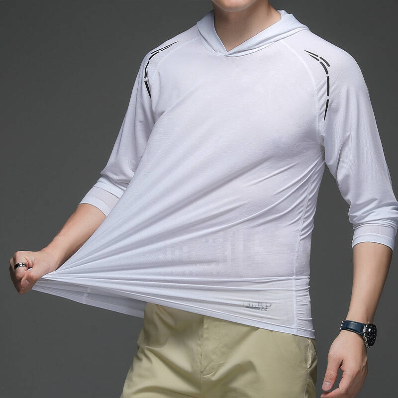 Ice Silk Long Sleeved T-shirt Men's Hooded Base Coat