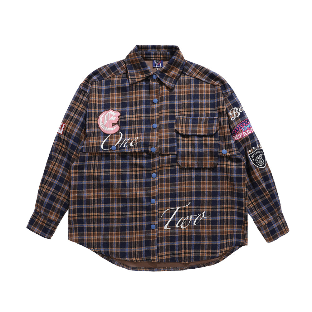 Fashion Brand Plaid Long Sleeve Shirt Coat