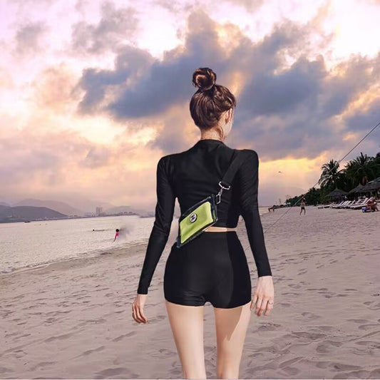 Long-sleeve Two-piece Modest High-waist Workout Set For Instagram