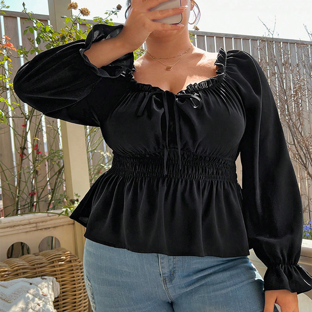 Plus Size Women's Clothes Top Waist Slimming Temperament Clavicle T-shirt