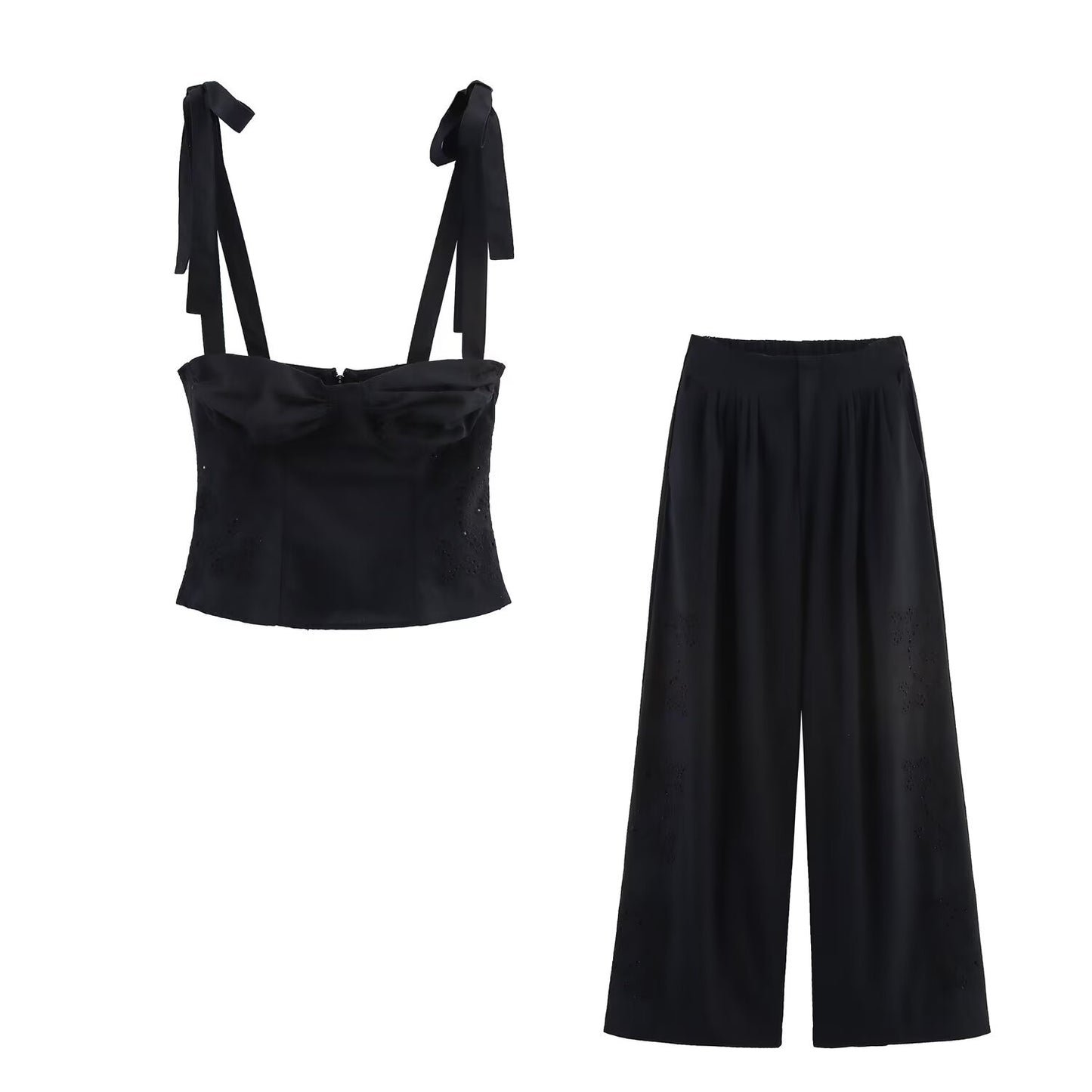 Women's Embroidered Top And Pleated Pants