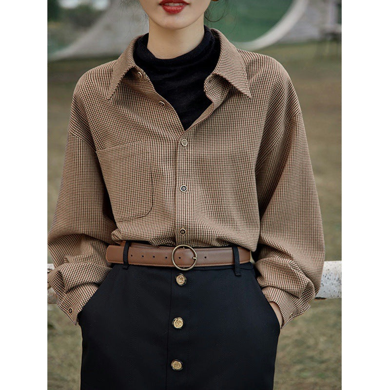 French Style Retro Plaid Shirt For Women