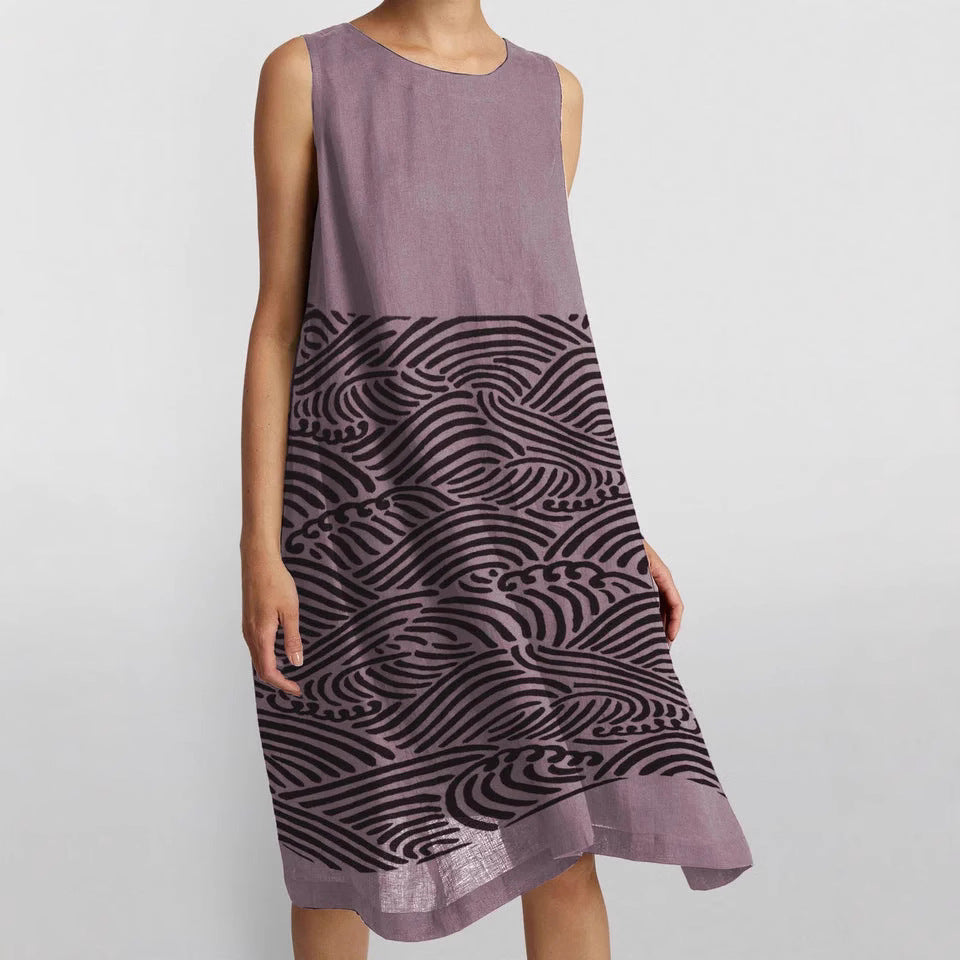 Womens Sleeveless Crew-Neck Printed Tank Top Casual Dress