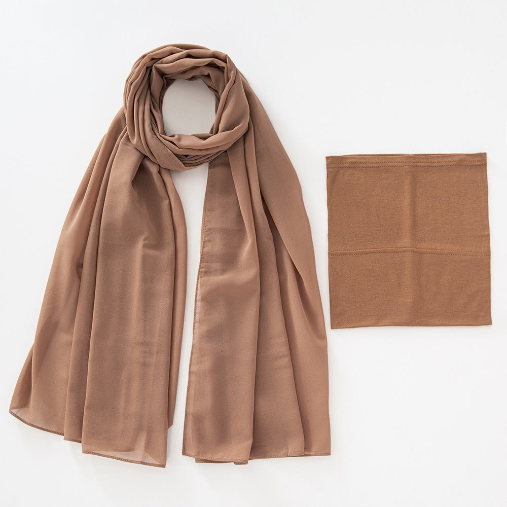 Modal Breathable Elastic Bucket Hat With Pearl Chiffon Scarf Headcloth