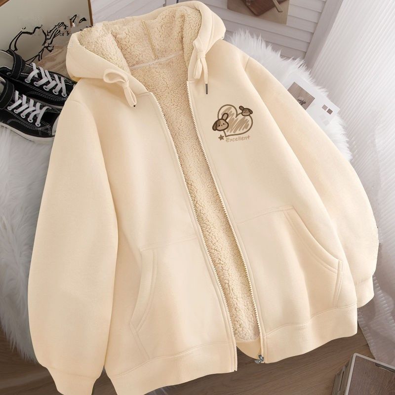 Men's Thickened Cardigan Lambswool Hooded Jacket