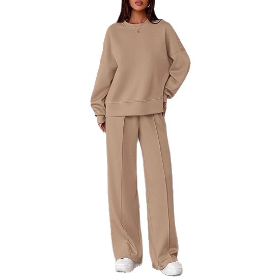 Solid-color Long-sleeve Hoodie And Zip-up Pants Two-piece Set