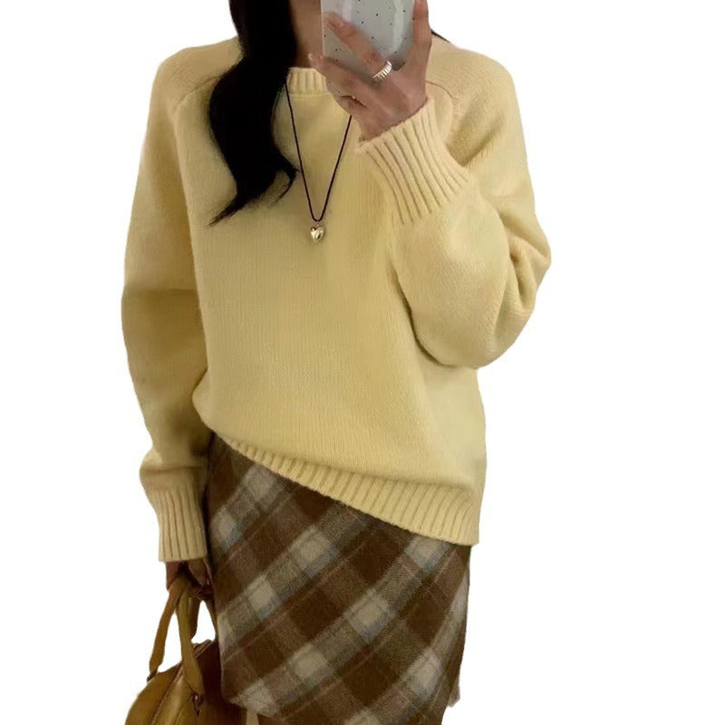 Solid Color Pullover Design Women's Knitted Top