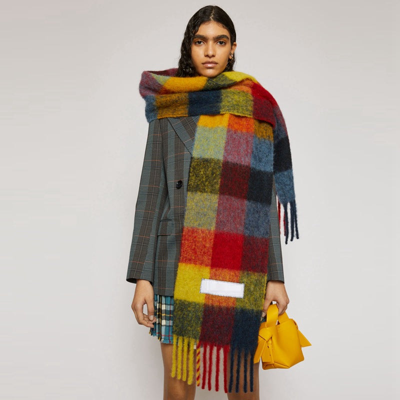 Scarf Female Color Thick Plaid Thick Tassels To Keep Warm