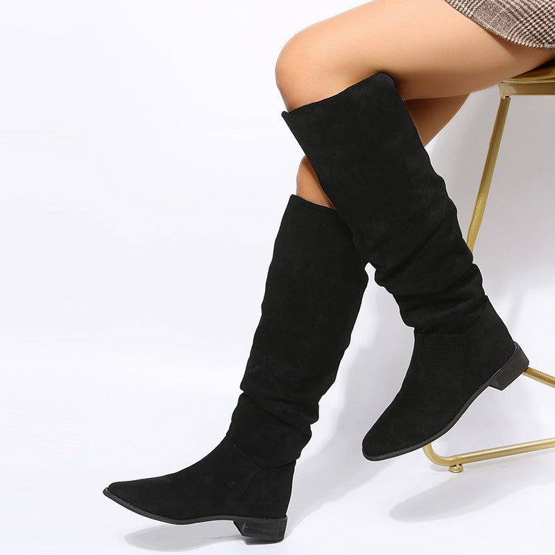 Plus Size Suede Flat Over-the-knee Boots Female Pointed-toe Slip-on Knight