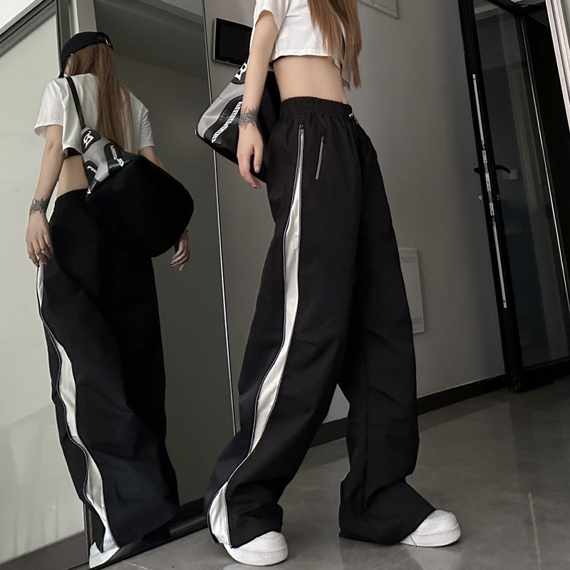 American High Street Zipper Stitching Pants Summer Fashion New Loose Design Straight