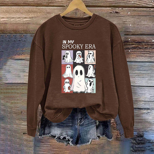 Sweatshirt til kvinder med sødt spøgelsesmønster og lange ærmer til Halloween