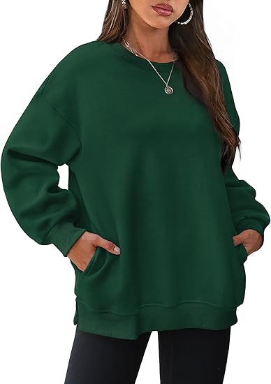 Rundhalset pullover til kvinder – Oversized løs sweatshirt i velour med lange ærmer