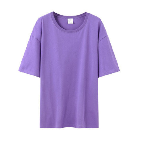 Women's Loose Solid Color Cotton Round Neck