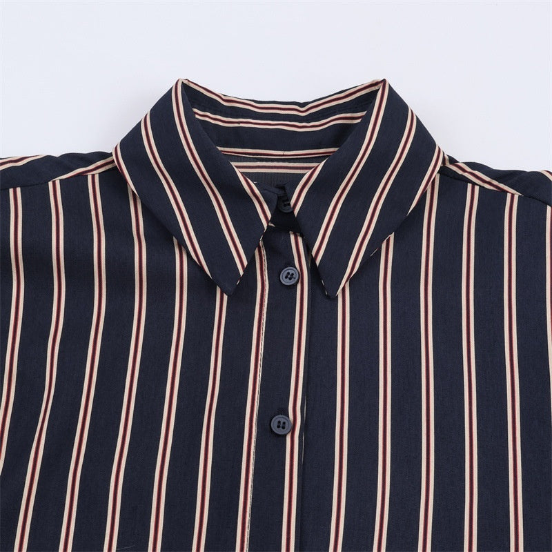 Fashionable Casual Versatile Loose Lapel Stripe Shirt