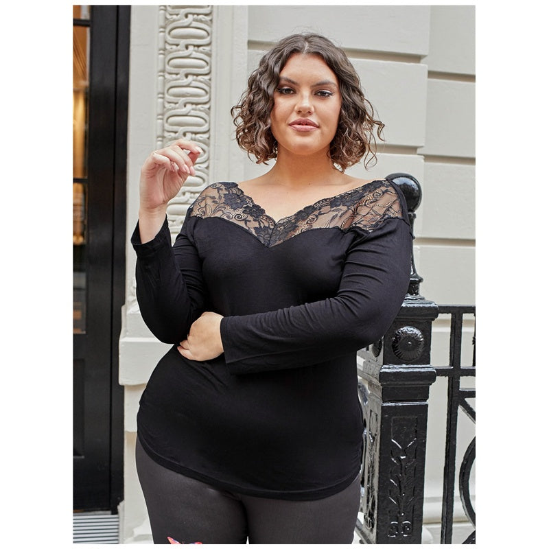 Large Black Three-quarter Sleeve Bottom Shirt