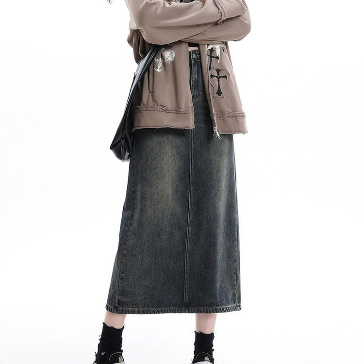 Korean-style Versatile Denim Skirt Womens Retro High-waisted