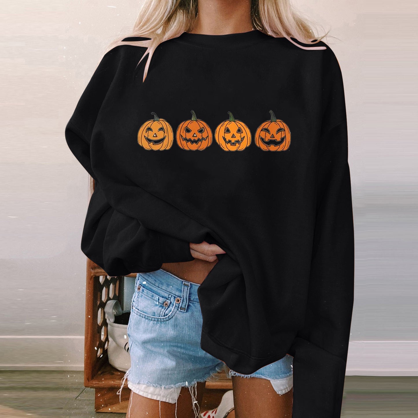 Kvinders Langærmet Afslappet Printet Polstret Sweatshirt til Halloween