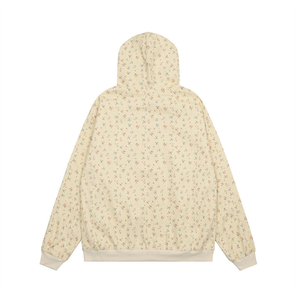 Men's Loose Floral Design Irregular Zipper Hoodie Coat