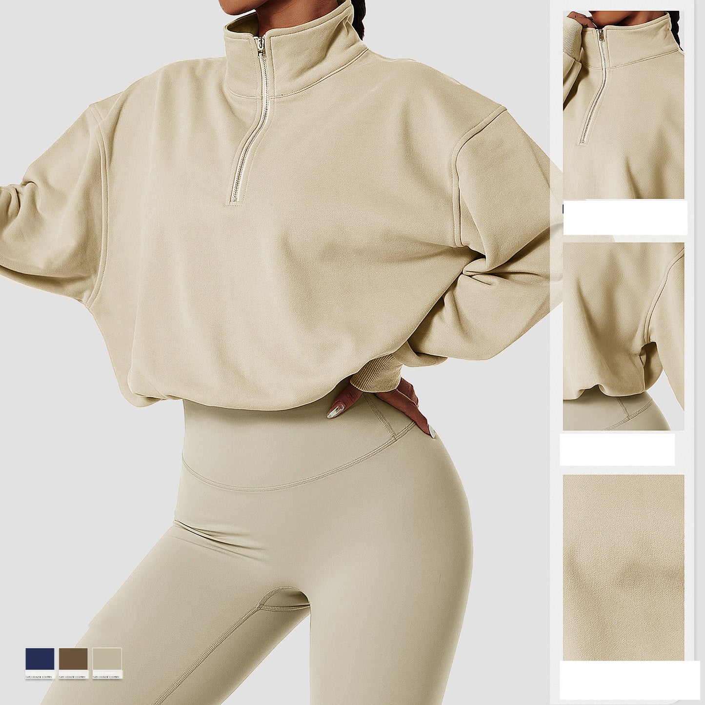 Women's Outdoor Running Drawstring Zipper Loose Long Sleeve Sweatshirt