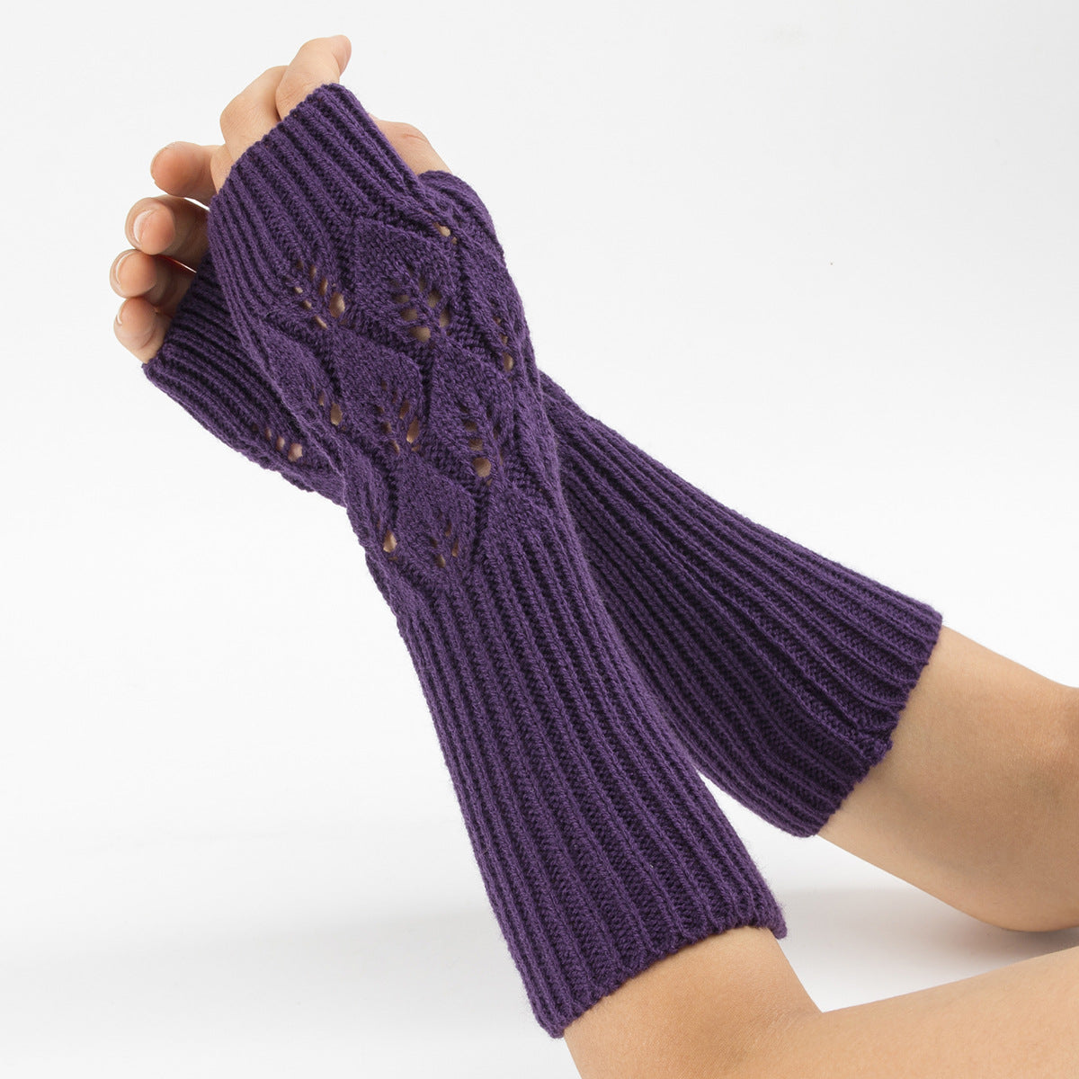 Men's Women's Knitted Jacquard Leaf Cycling Warm Gloves