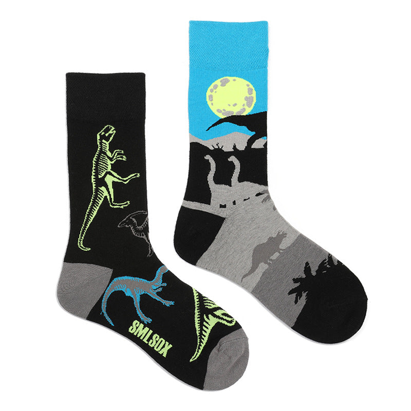 Asymmetrical Color Retro Personality Male And Female Couple Mid-length Cotton Socks