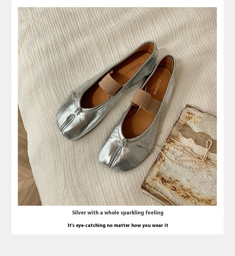 New Fashionable Shallow Mouth Soft Bottom Sheepskin Flat Split Toe Pumps