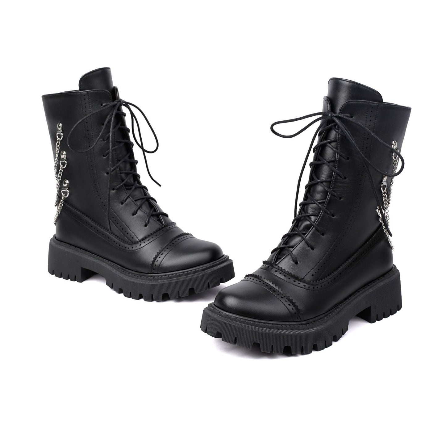Large-size Womens Chunky-heeled Mid-calf Dr Martens Boots For Fall And Winter