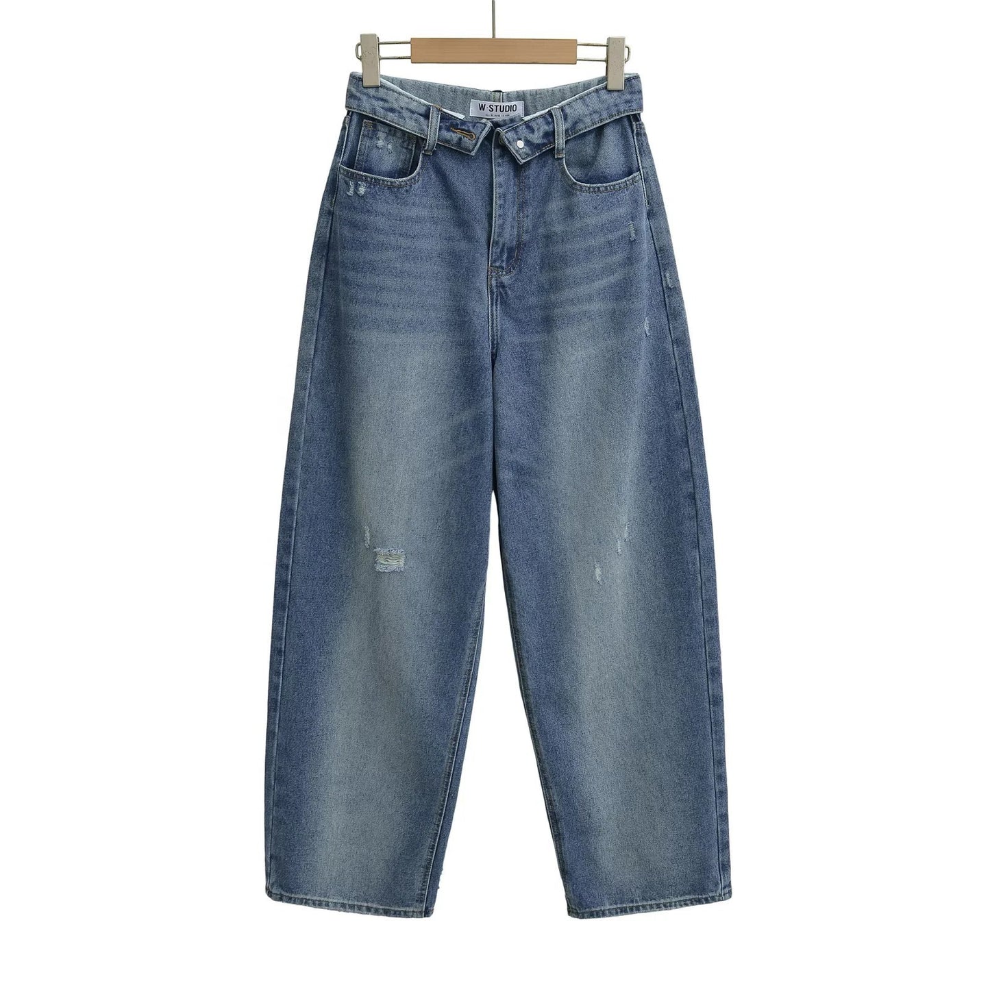 Niche High-waisted Wide-leg Pants With A Curled Hem For Women
