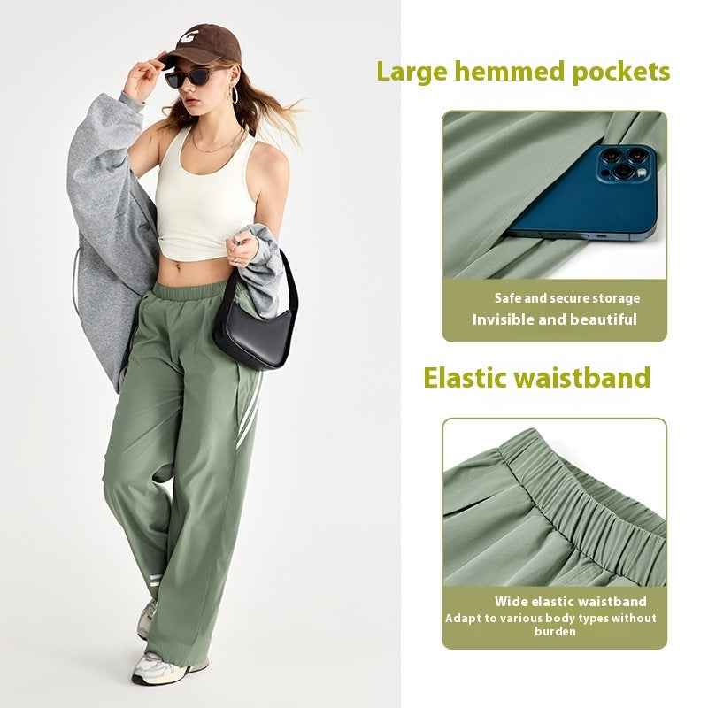 Side Striped Straight Wide-leg Pants