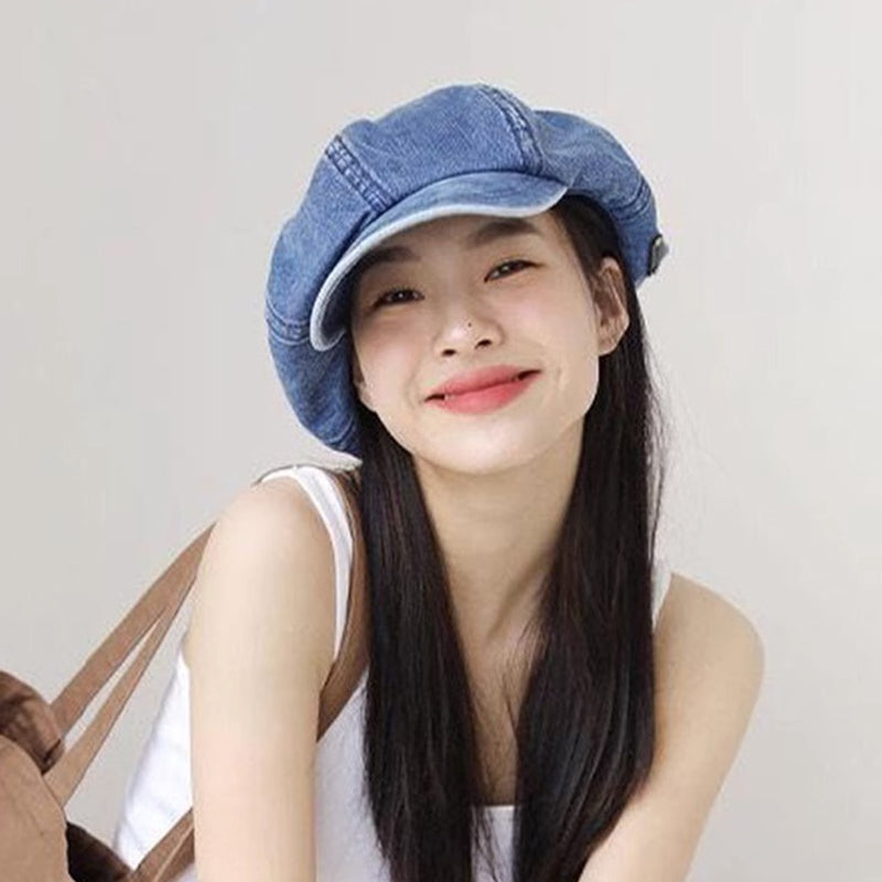 Denim Big Head Circumference Sun Protection Painter All-match Retro Octagonal Hat