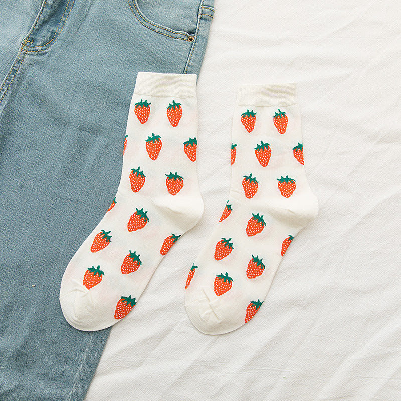 Japanese Ins Trendy Sweet Cute Fruit Mid-calf Socks Strawberry Peach Avocado College Style Socks