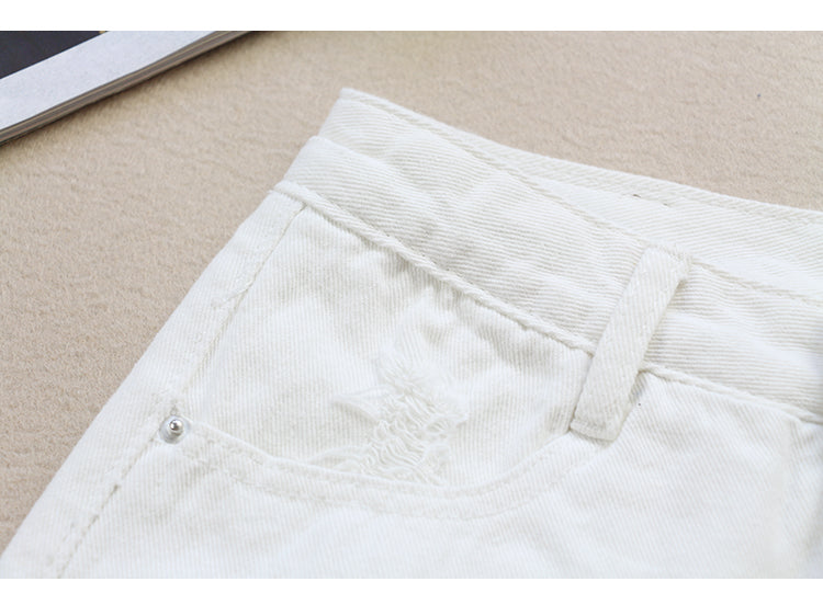 New Ripped White Denim Skirt Women's Spring And Summer