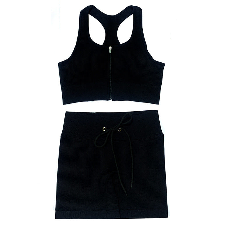 Seamless Yoga Suit Threaded Vest Short Sleeve Shorts Two-piece Suit