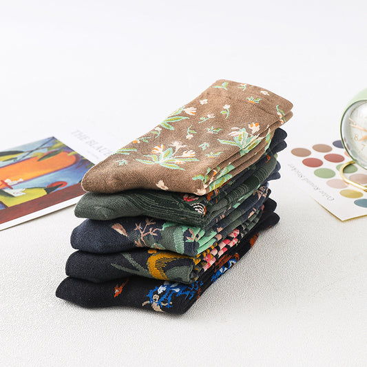 Mid Tube Mori Flower Stockings Street Illustration Sports Socks