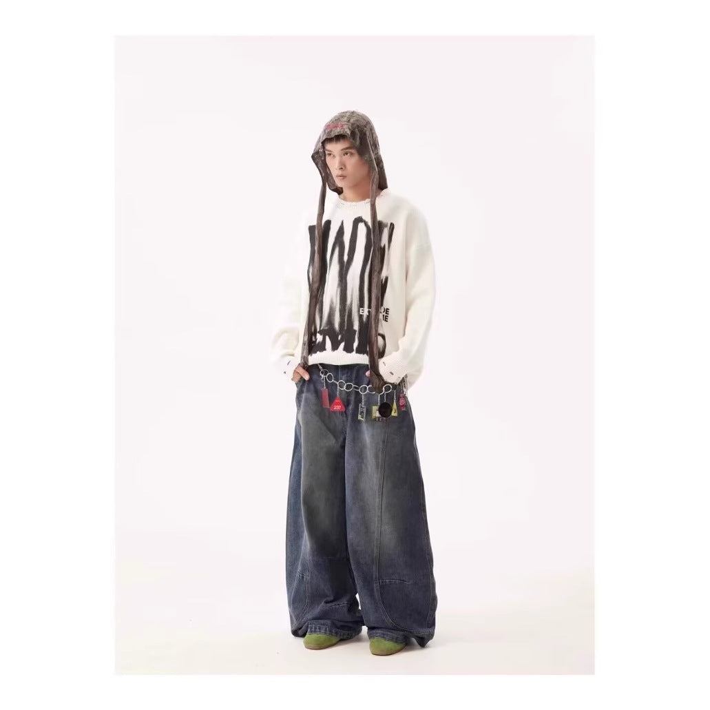 Men's High Street Loose Washed Machete Jeans