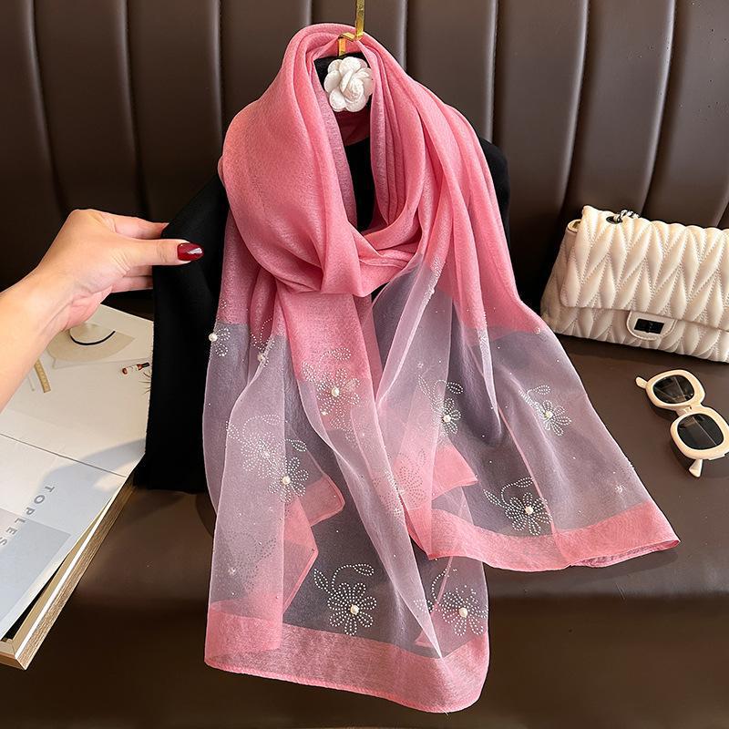 High-end Printed And Beaded Shawlscarf For Outerwear
