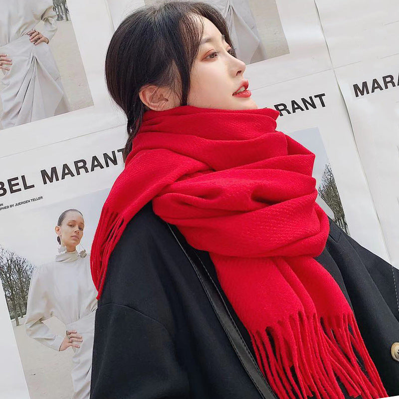 Women's Solid Color Thickened Cotton Cashmere Scarf