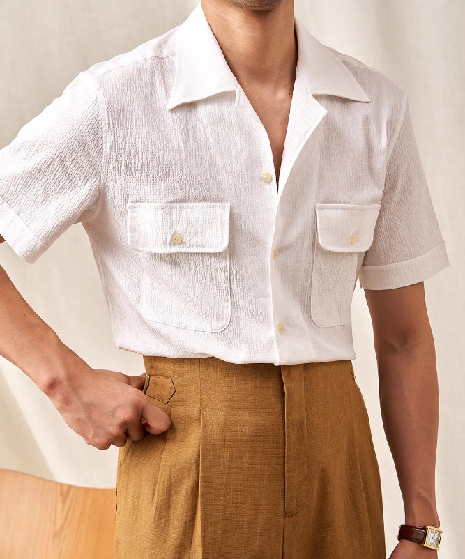 Cuban Collar Shirt Men's Short Sleeve Summer Thin