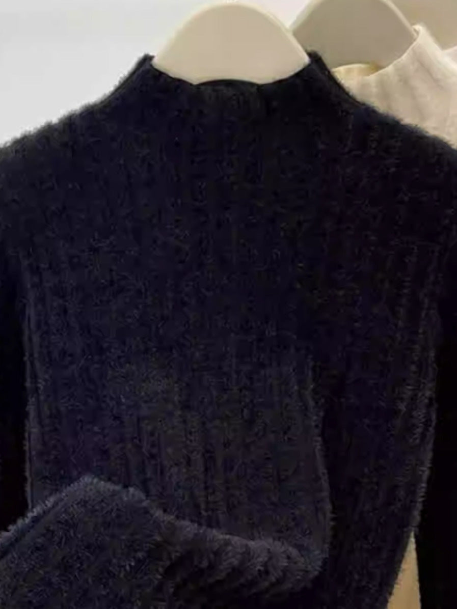 Mink-wool Knitted Mock-neck Base Layer For Spring And Autumn