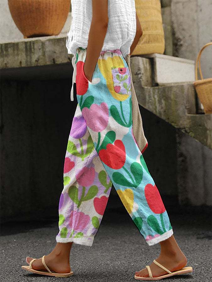 Women's Digital Printing Bubble Crepe Trousers