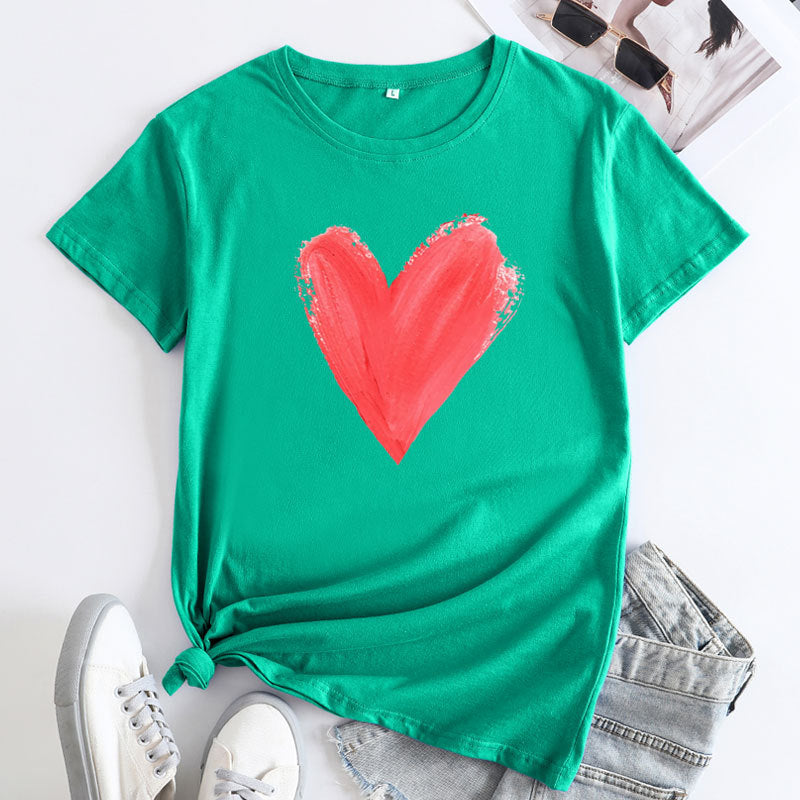 Women's Heart Printing Round Neck Short-sleeved T-shirt